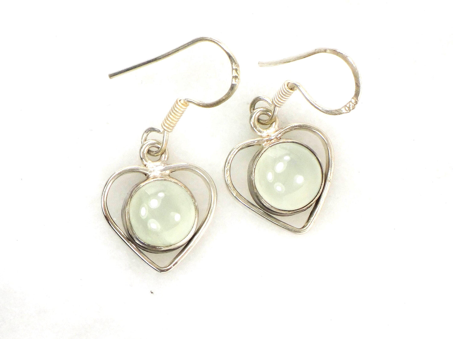 Vintage Sterling Silver Heart Earrings with Gray Glass Cabochons
