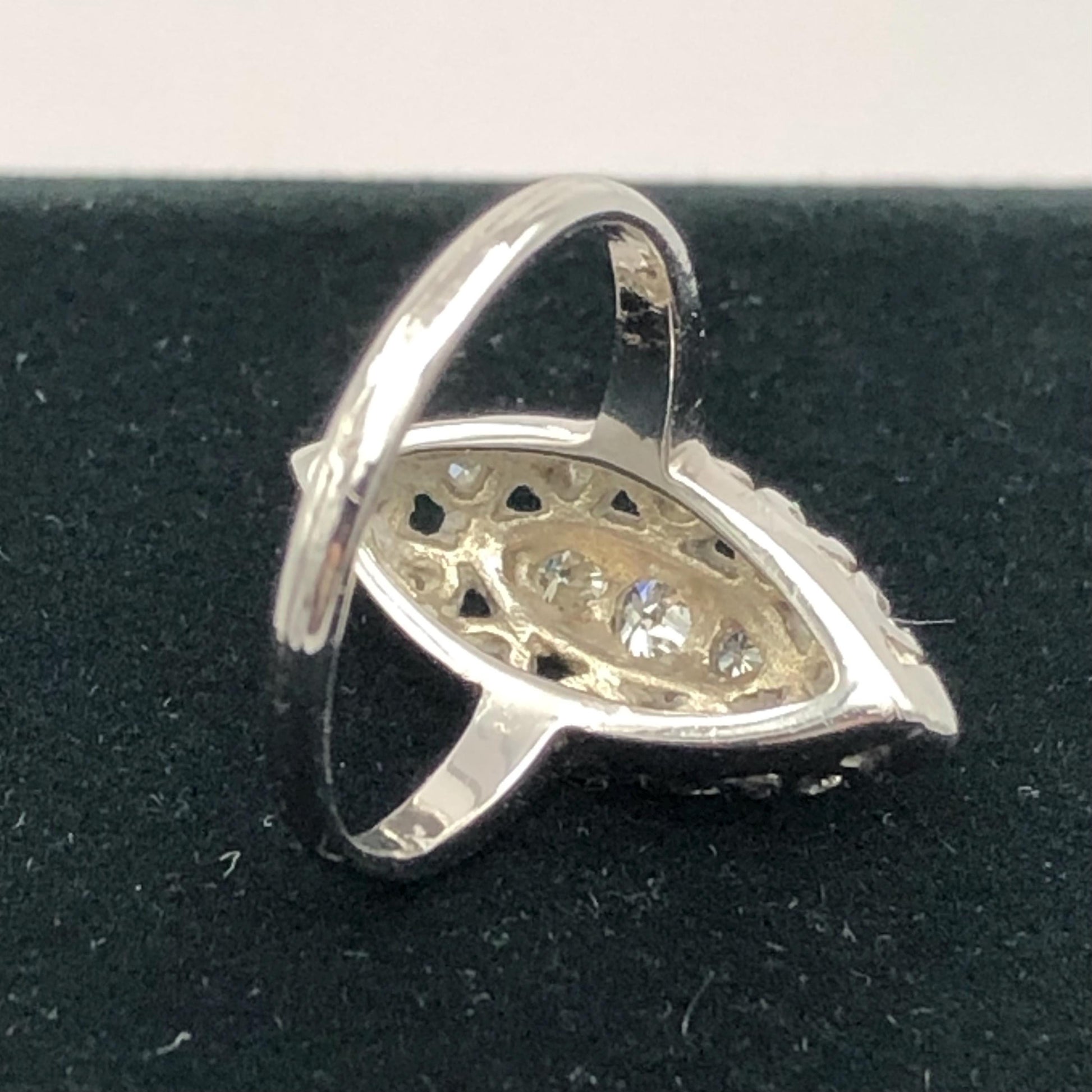 Vintage 14k White Gold Diamond Navette Ring - 1960s Cluster Style, Size 5.5