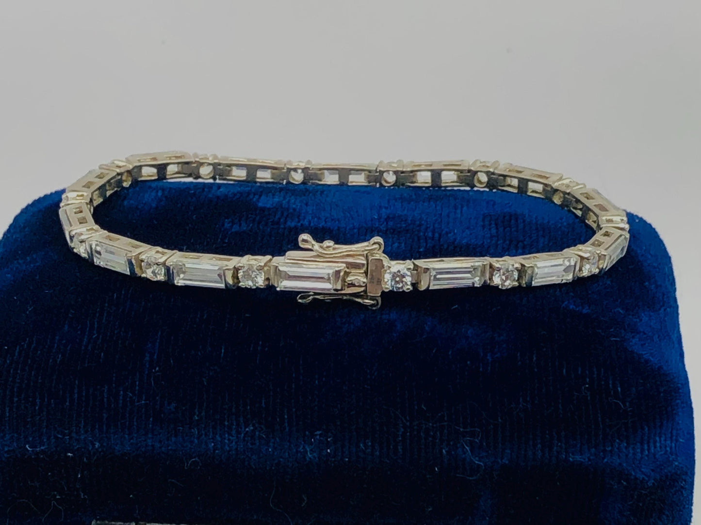 Sterling Silver Cubic Zirconia Tennis Bracelet with Round and Baguette Cuts 7" - Fine Vintage Jewelry