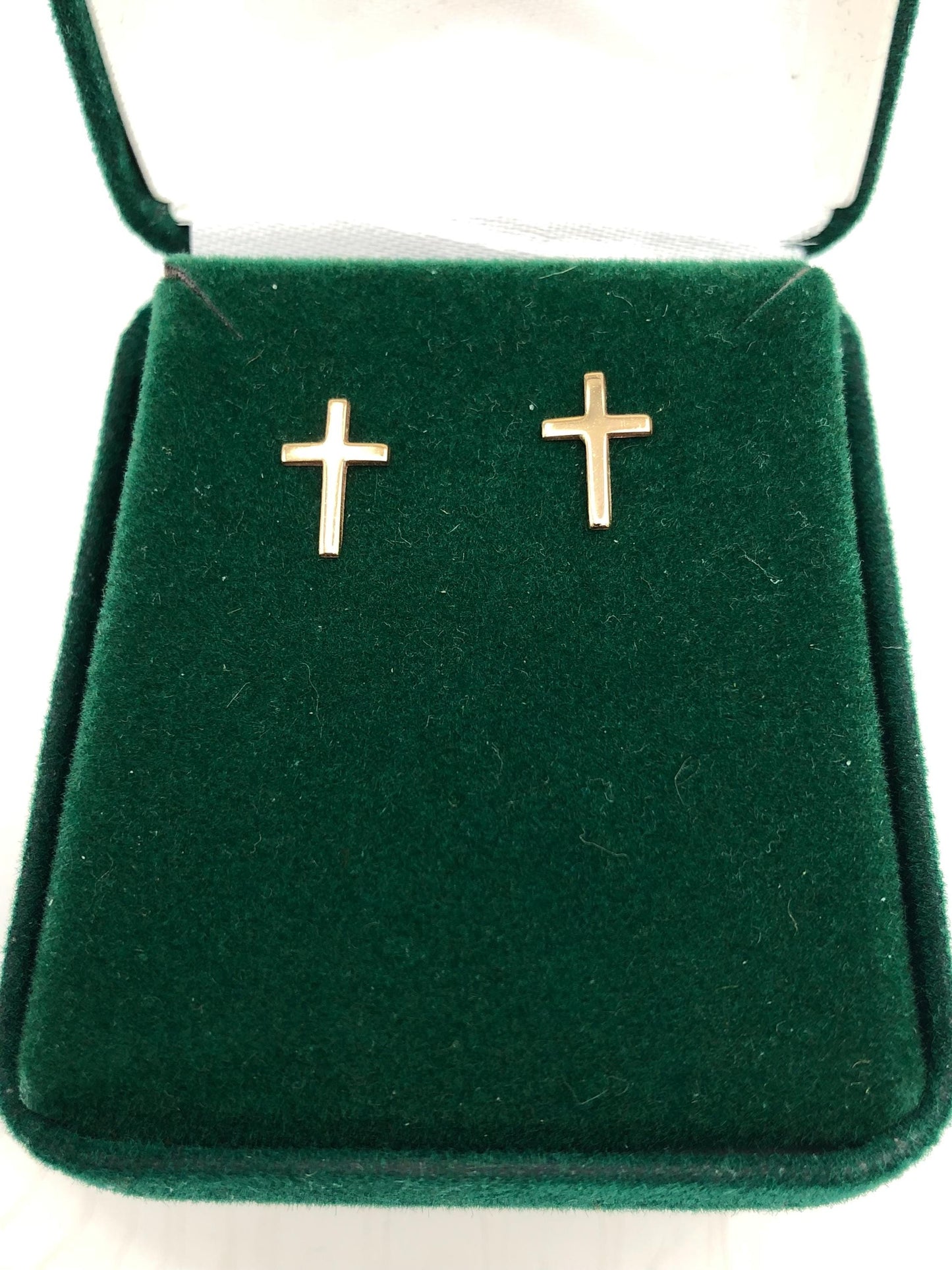 14k Yellow Gold Cross Earrings - Small Studs - Vintage Fine Jewelry