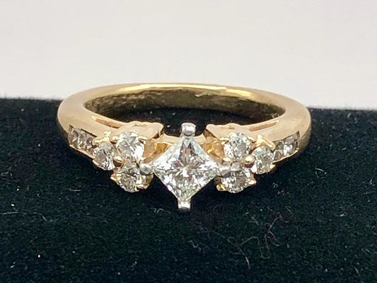 Vintage 14k Two Tone Gold Princess Cut Natural Diamond Engagement Ring, Square Diamond Ring, 1 CTS Total Diamond Weight Size 6.25
