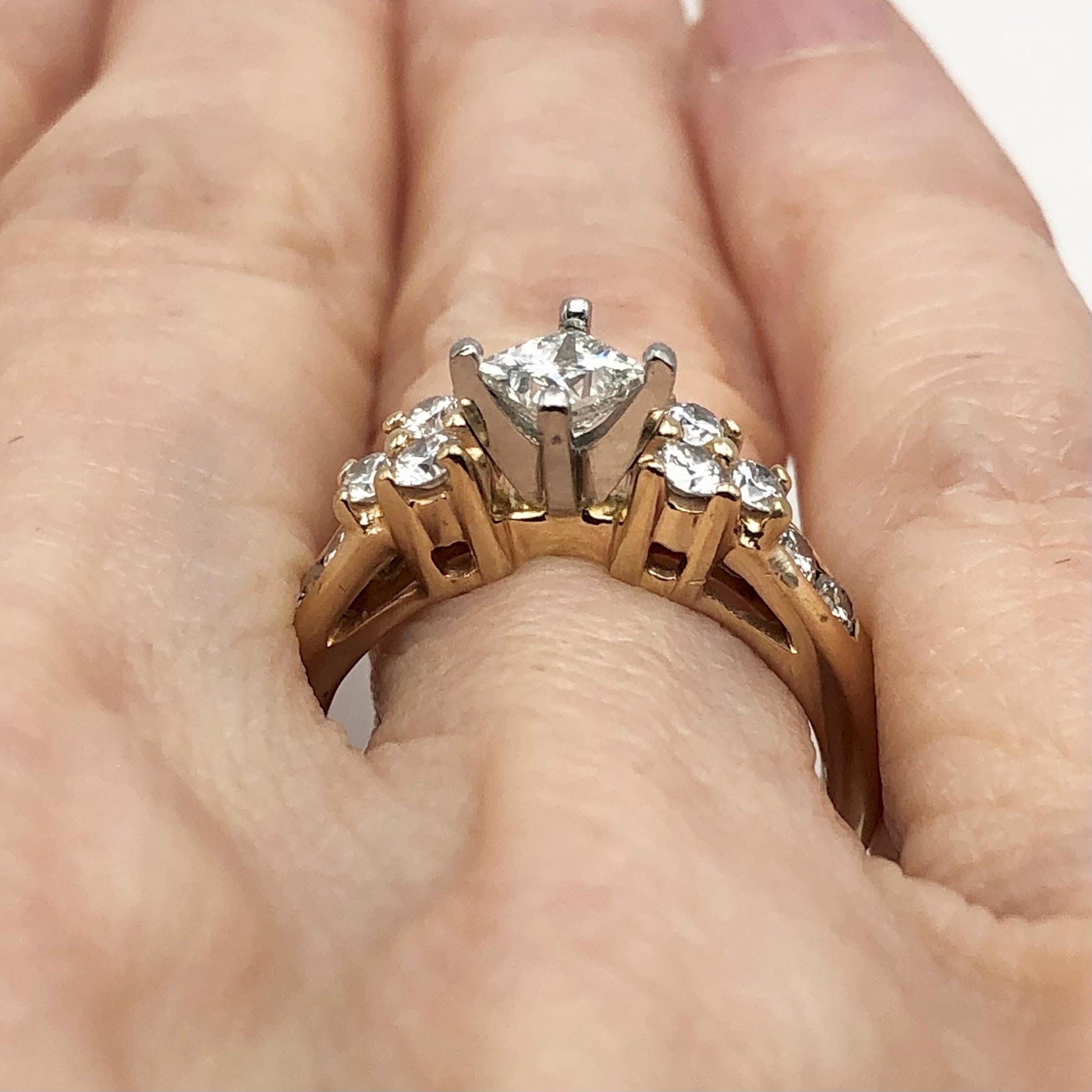 Vintage 14k Two Tone Gold Princess Cut Natural Diamond Engagement Ring, Square Diamond Ring, 1 CTS Total Diamond Weight Size 6.25