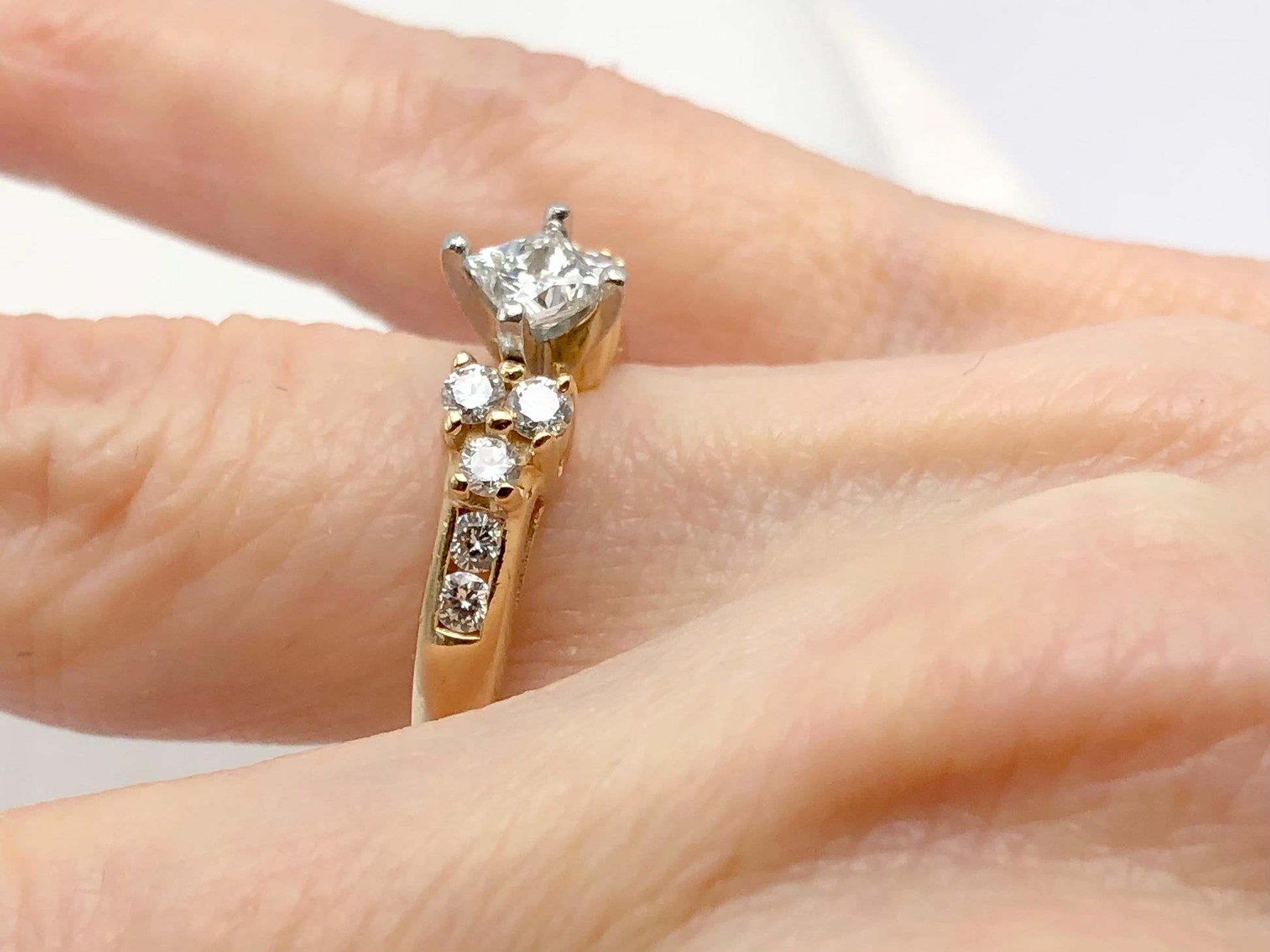 Vintage 14k Two Tone Gold Princess Cut Natural Diamond Engagement Ring, Square Diamond Ring, 1 CTS Total Diamond Weight Size 6.25