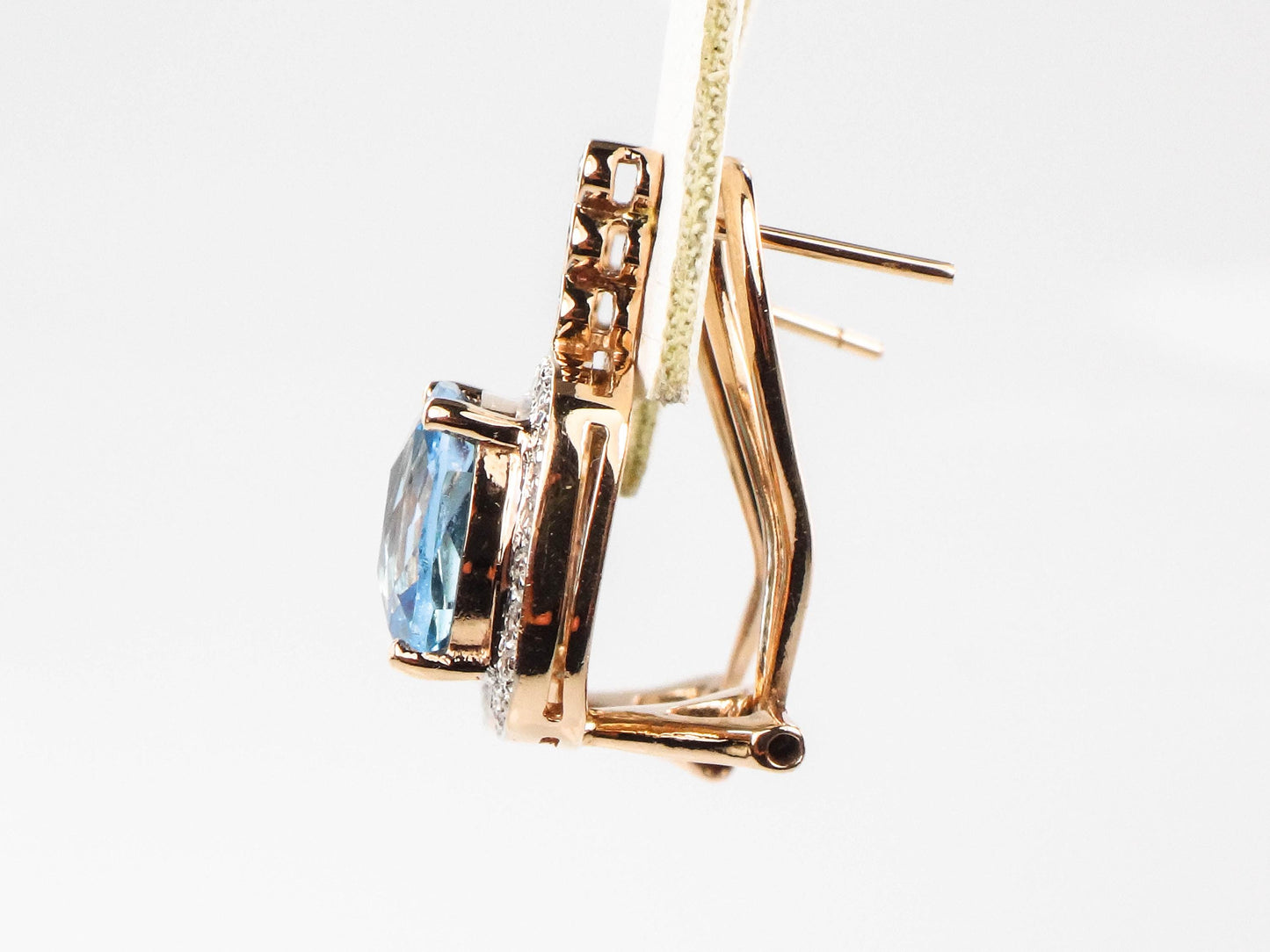 Vintage 14k Gold Blue Topaz and Diamond Halo Earrings with Omega Backs