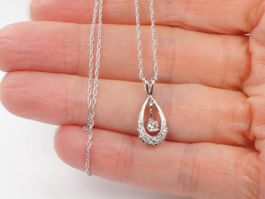 Vintage 14k Gold Natural Diamond Drop Teardrop Shaped Pendant Necklace 21"