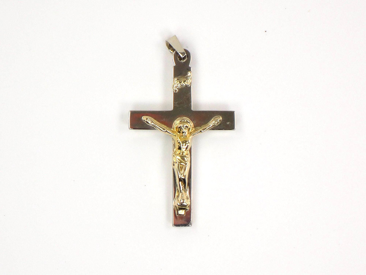 Vintage 14k Two Tone Gold Crucifix, Gold Cross Pendant