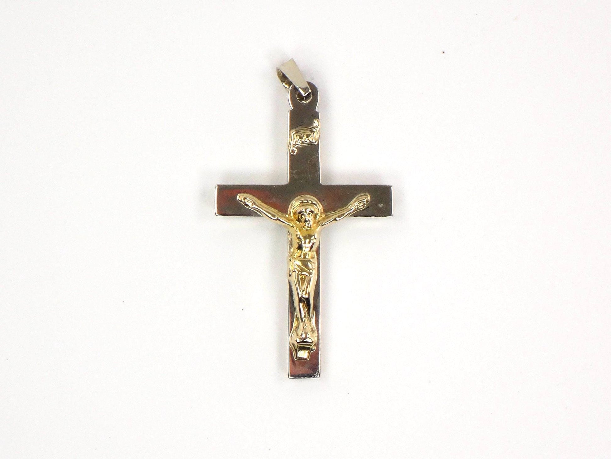 Vintage 14k Two Tone Gold Crucifix, Gold Cross Pendant