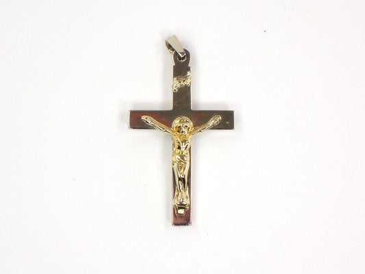 Vintage 14k Two Tone Gold Crucifix, Gold Cross Pendant