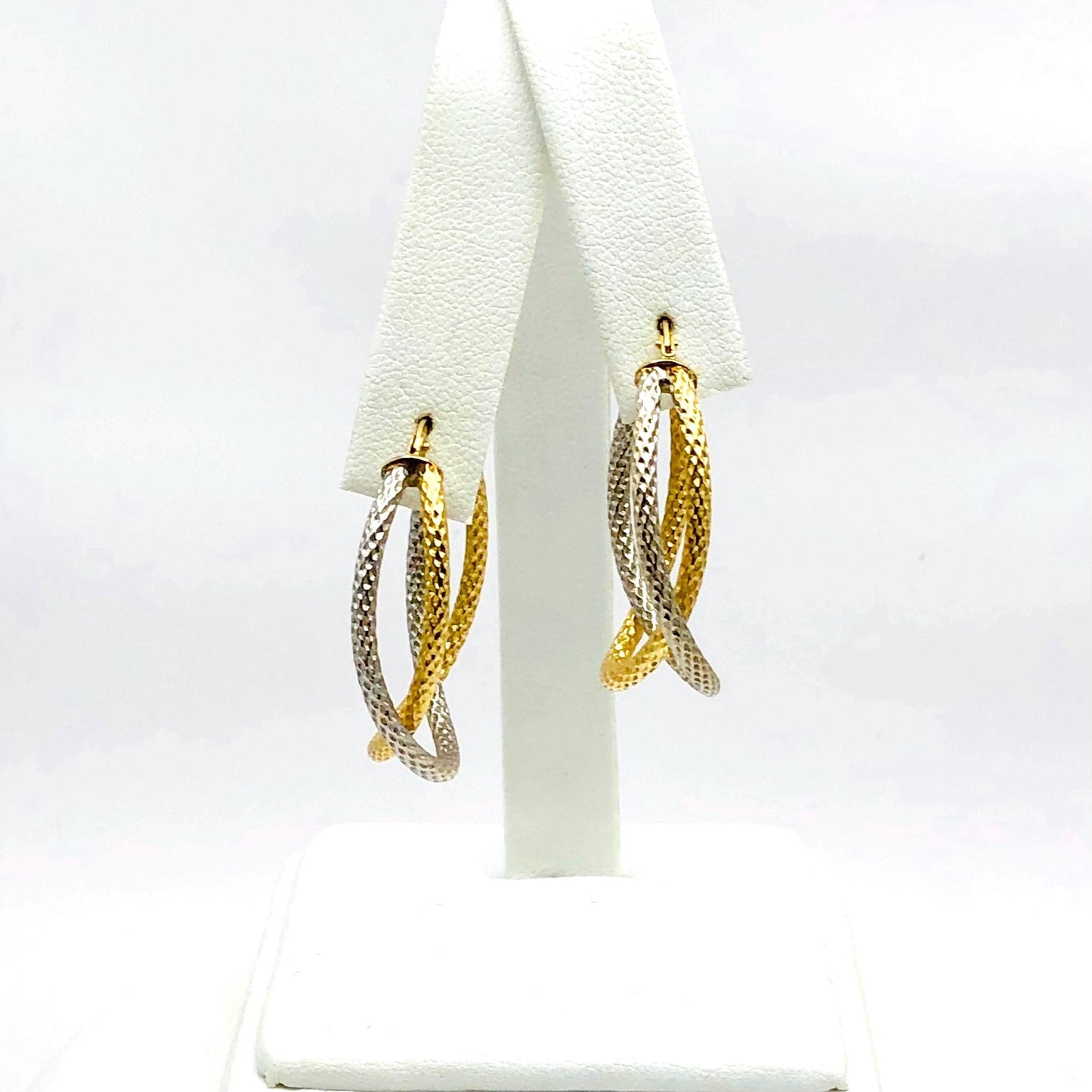 14k Gold Double Hoop Earrings - Two Tone White and Yellow Oval Shaped - Vintage Fine Jewelry