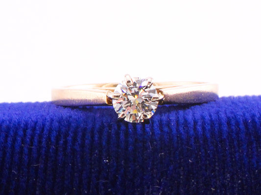 Vintage 14k Yellow Gold Round Solitaire Natural Diamond Engagement Ring Approx .35 Carat Diamond Size 6.75