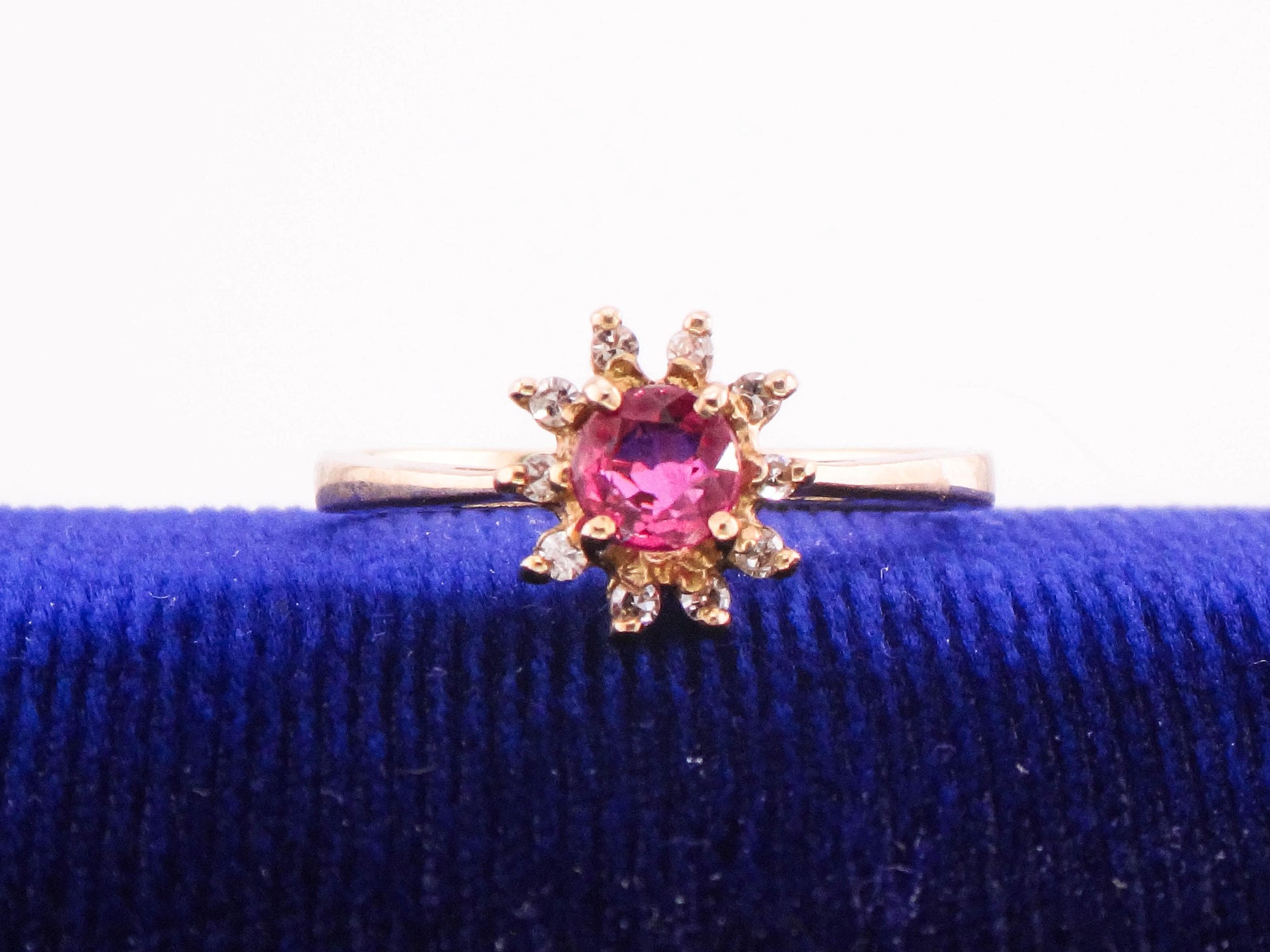 Vintage 10k Gold Ruby Diamond Halo Ring - July Birthstone, Size 6
