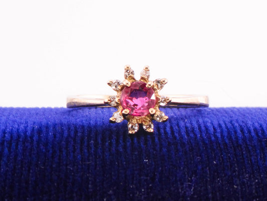 Vintage 10k Gold Ruby Diamond Halo Ring - July Birthstone, Size 6