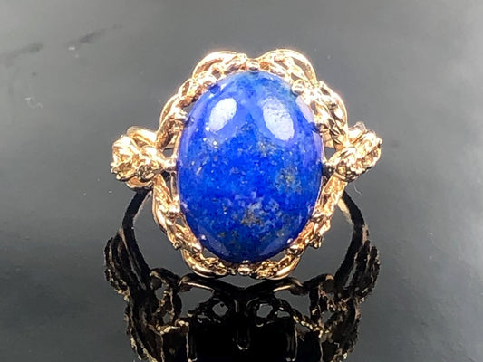 Vintage 14k Yellow Gold Lapis Lazuli Ring, Size 9.25