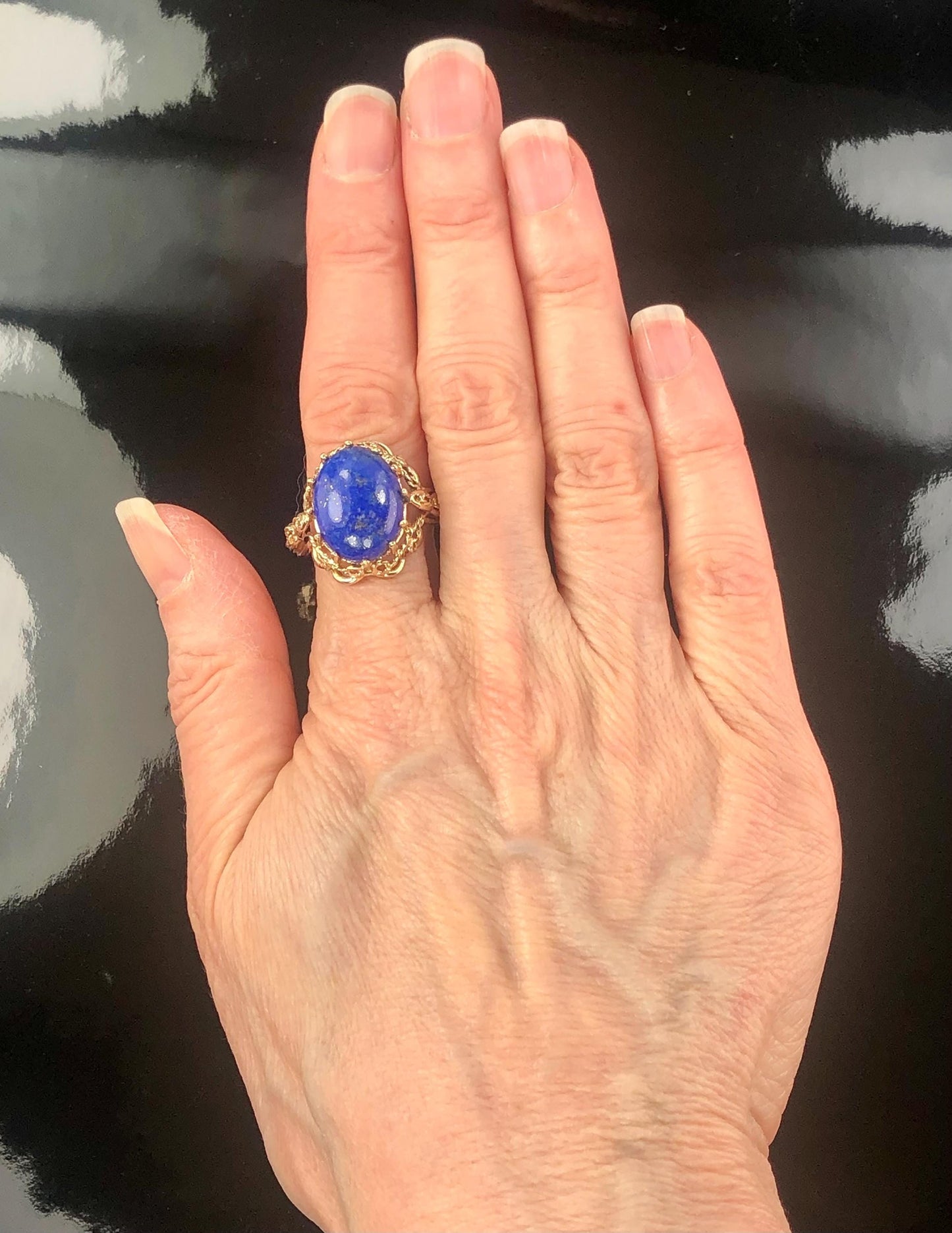 Vintage 14k Yellow Gold Lapis Lazuli Ring, Size 9.25