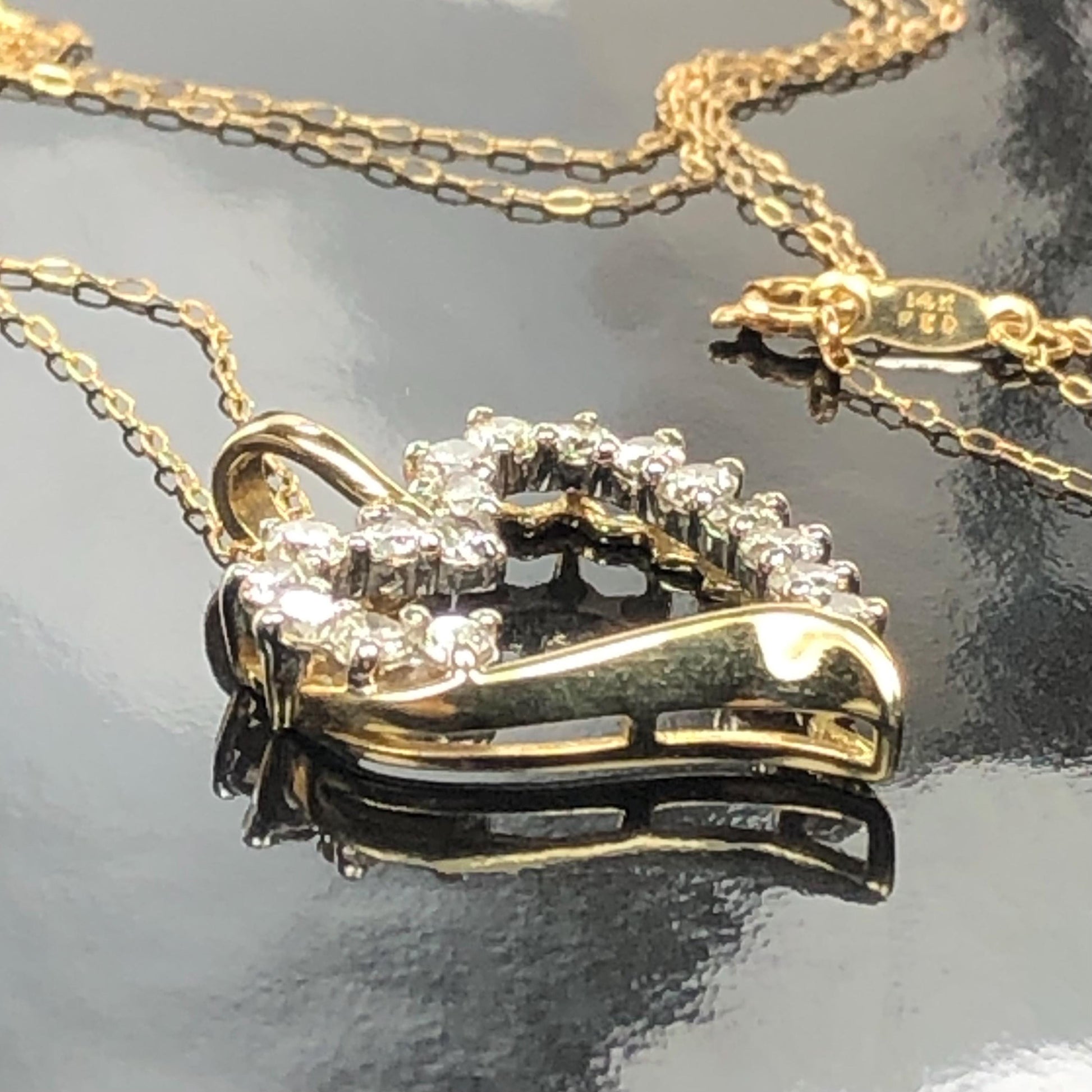 Vintage Solid Yellow Gold Diamond Open Heart Pendant Necklace 1.0 CT TDW 20"