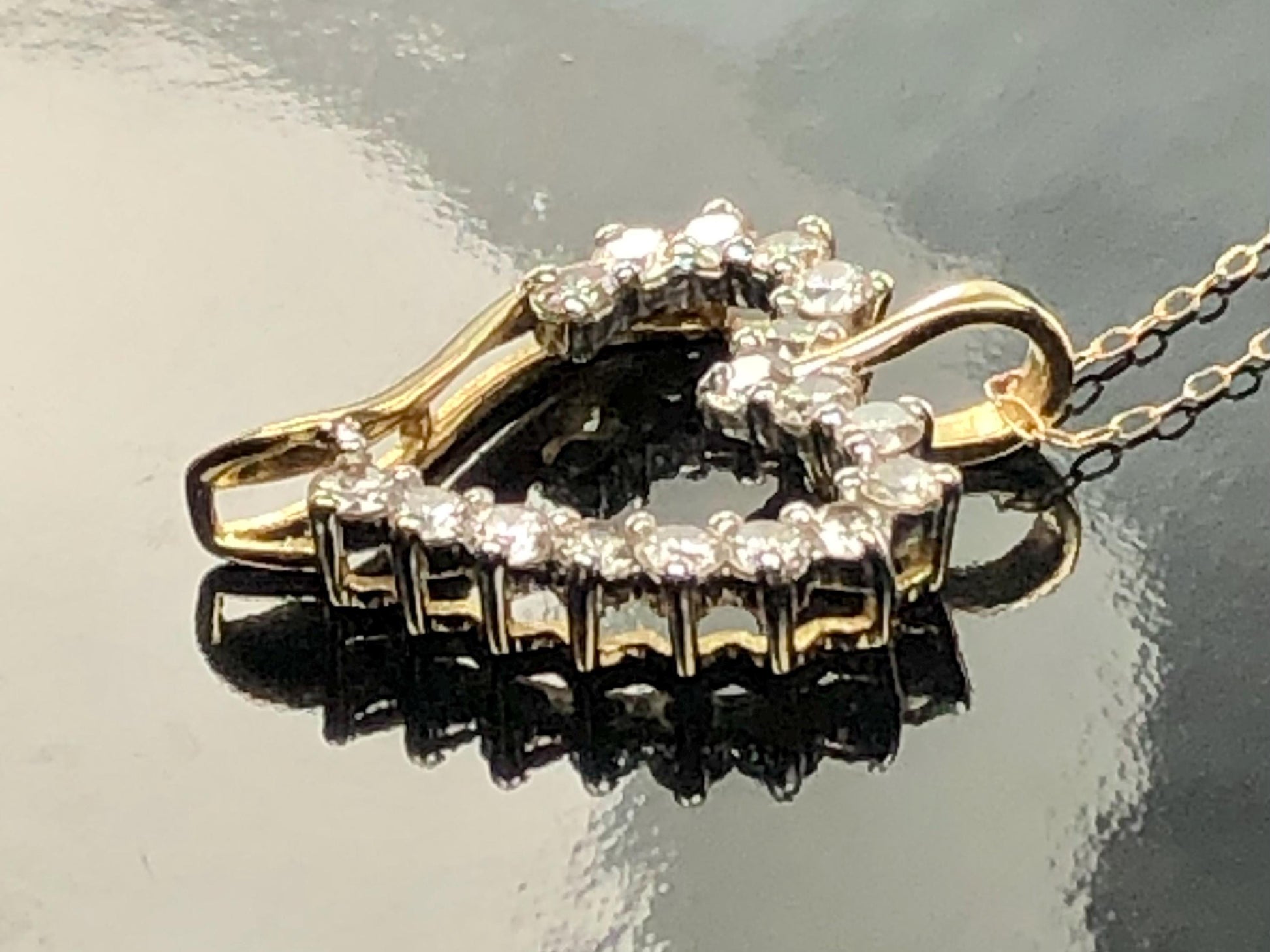 Vintage Solid Yellow Gold Diamond Open Heart Pendant Necklace 1.0 CT TDW 20"