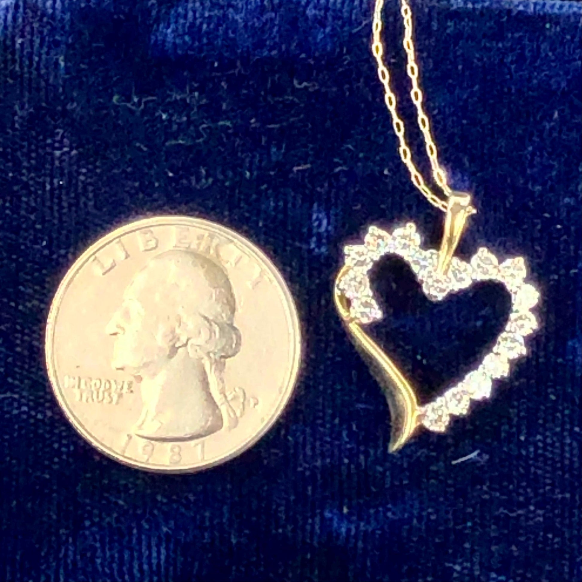 Vintage Solid Yellow Gold Diamond Open Heart Pendant Necklace 1.0 CT TDW 20"