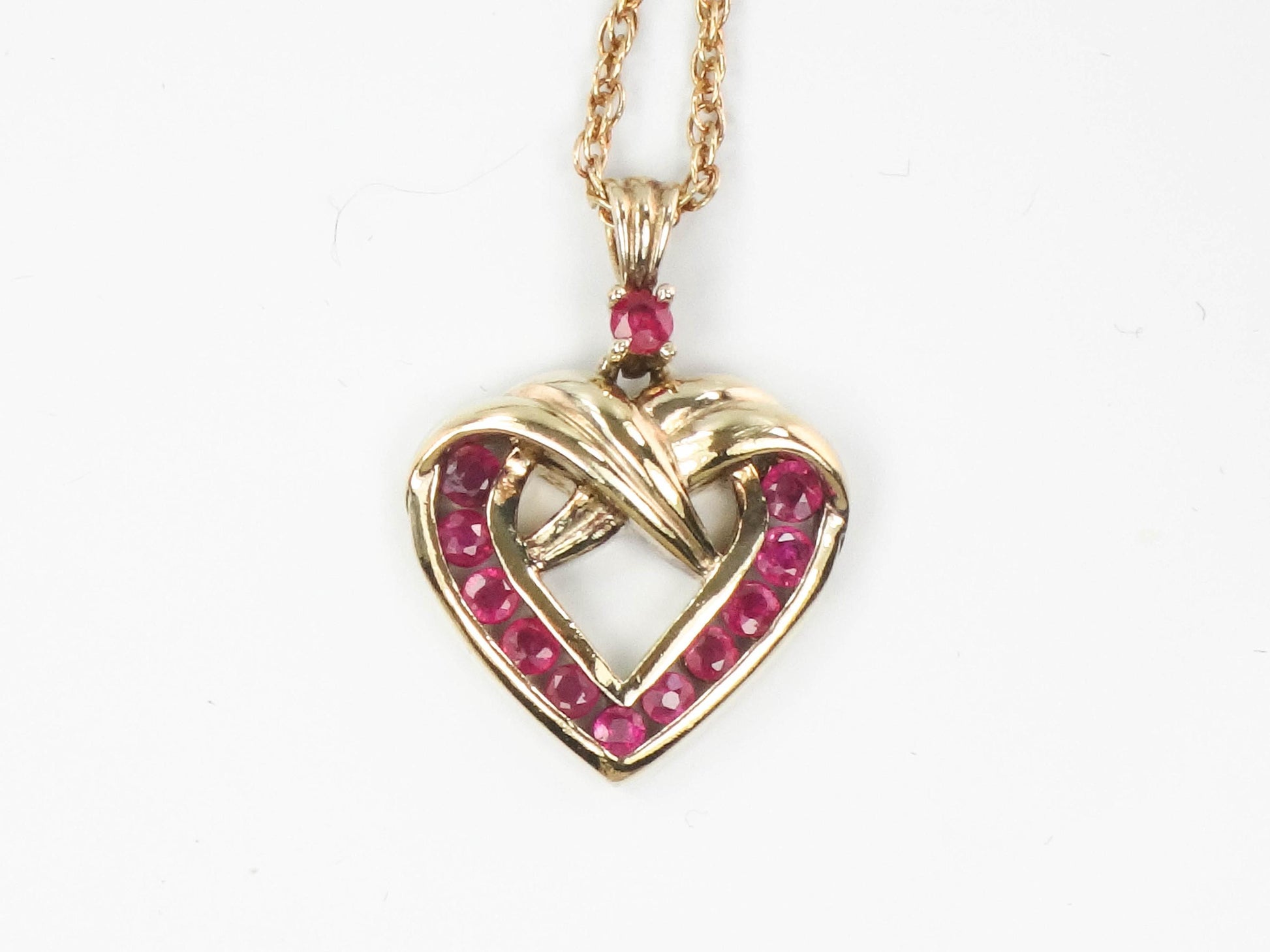 Vintage Vermeil Ruby Heart Necklace, Gold Plated Sterling Silver Pendant Chain 19"