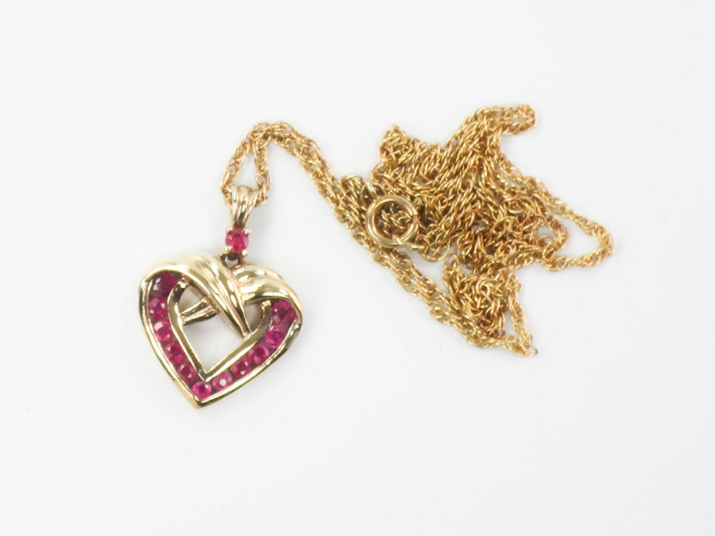 Vintage Vermeil Ruby Heart Necklace, Gold Plated Sterling Silver Pendant Chain 19"