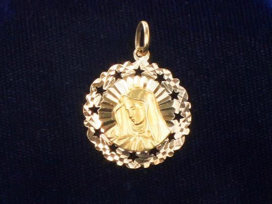 Vintage 18k Gold Virgin Mary Medal, Mother Mary Pendant, Catholic Religious Charm