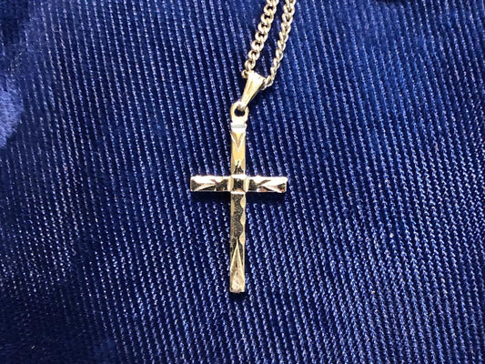 Vintage Sterling Silver Cross Pendant Necklace marked Theda 18"