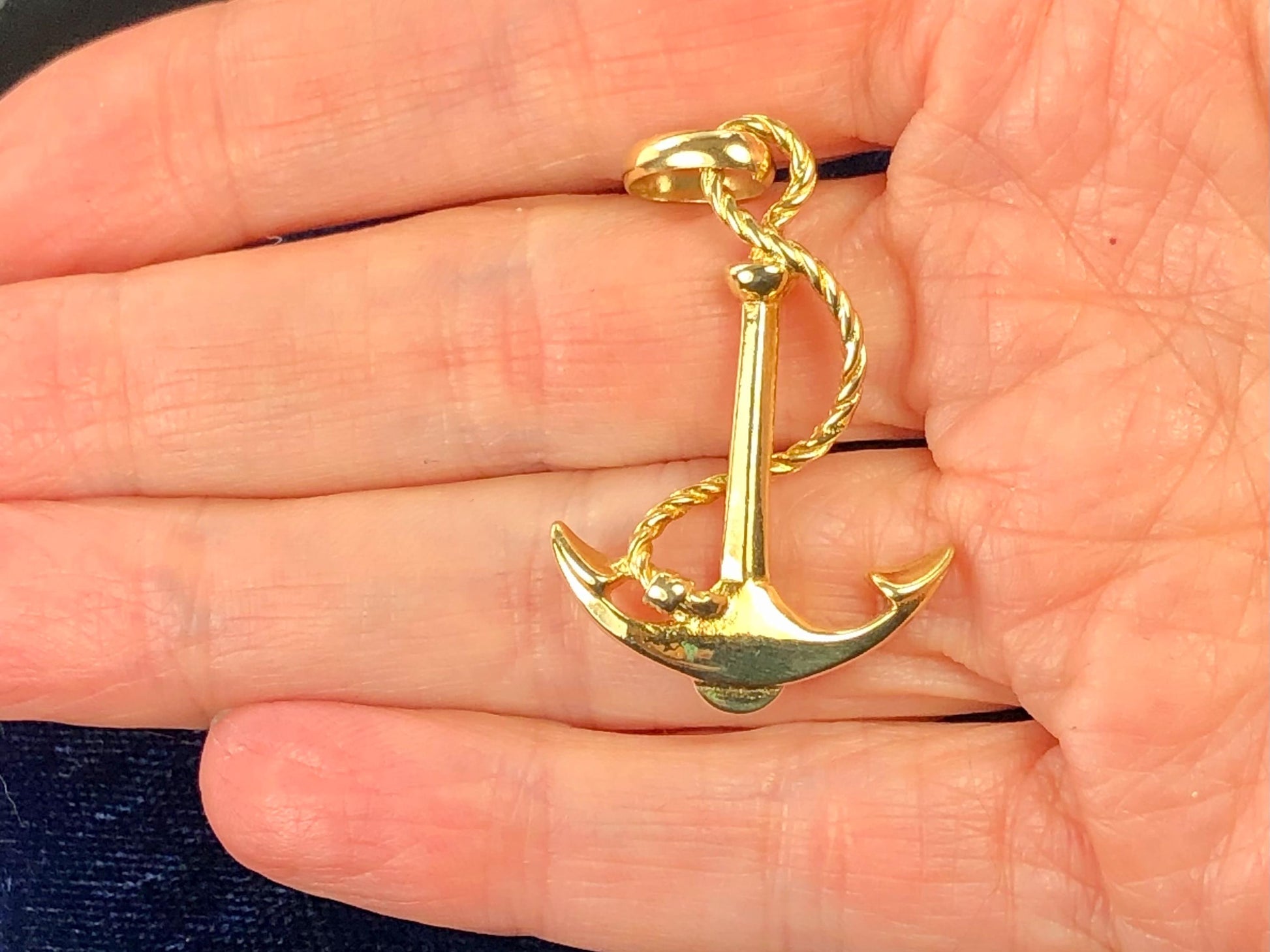 Vintage Large 18k Yellow Gold Anchor Pendant Religious Hope Charm - 3-D Good Luck Charm