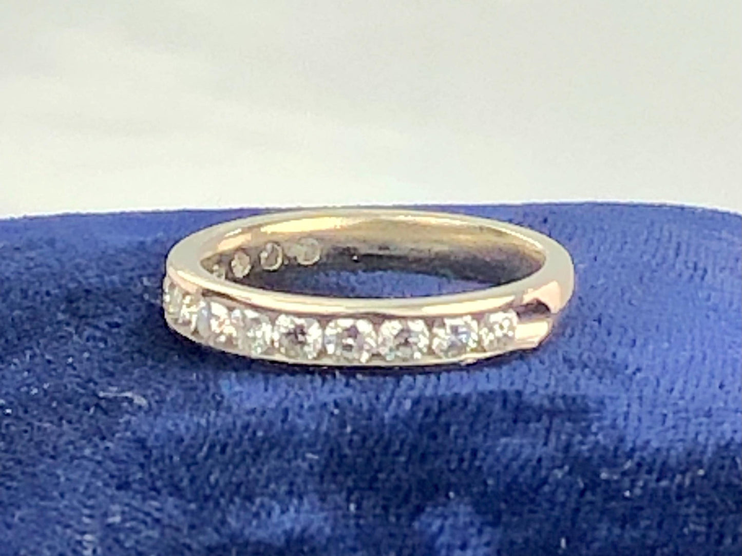 Vintage 14k White Gold Natural Diamond Wedding Band, Channel Set .75 Carat TDW Round Diamond Ring, Size 7.25