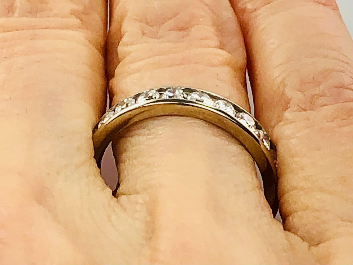 Vintage 14k White Gold Natural Diamond Wedding Band, Channel Set .75 Carat TDW Round Diamond Ring, Size 7.25