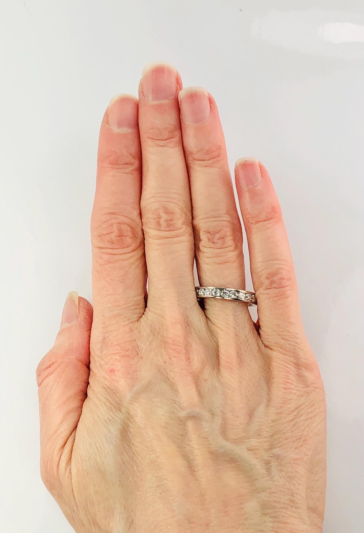 Vintage 14k White Gold Natural Diamond Wedding Band, Channel Set .75 Carat TDW Round Diamond Ring, Size 7.25