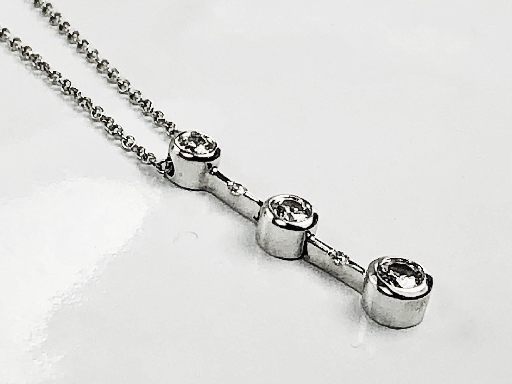 Vintage Carelle 18k White Gold Three Diamond Drop Necklace Approx. 1/2 Carat 16"