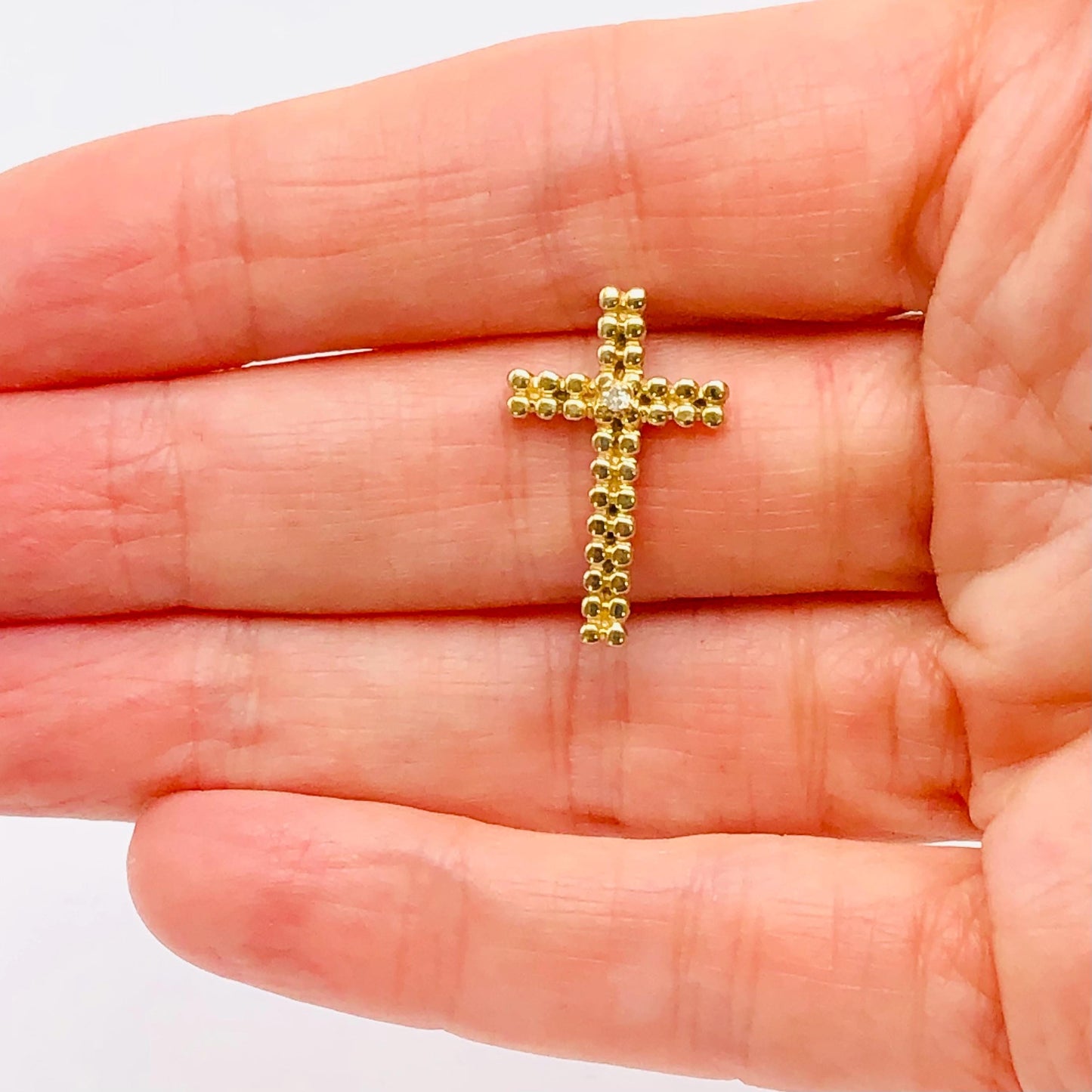 Vintage Small Solid 14k Yellow Gold Cross with Diamond