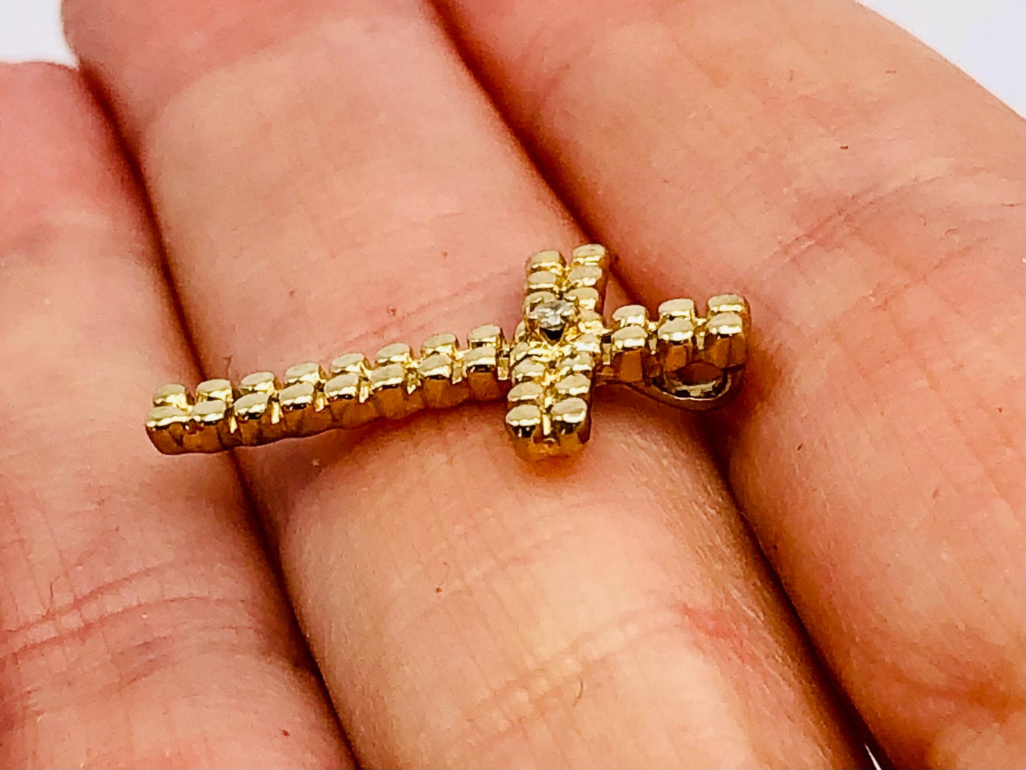 Vintage Small Solid 14k Yellow Gold Cross with Diamond
