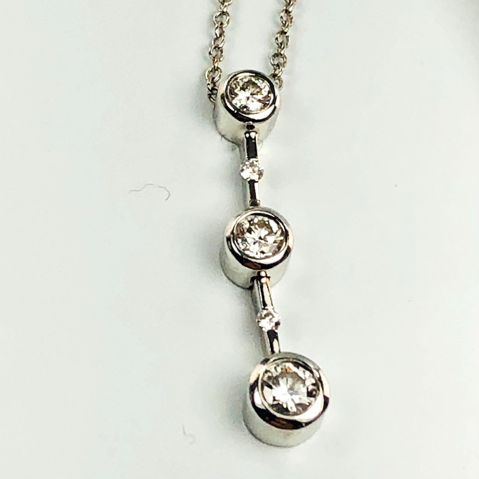 Vintage Carelle 18k White Gold Three Diamond Drop Necklace Approx. 1/2 Carat 16"