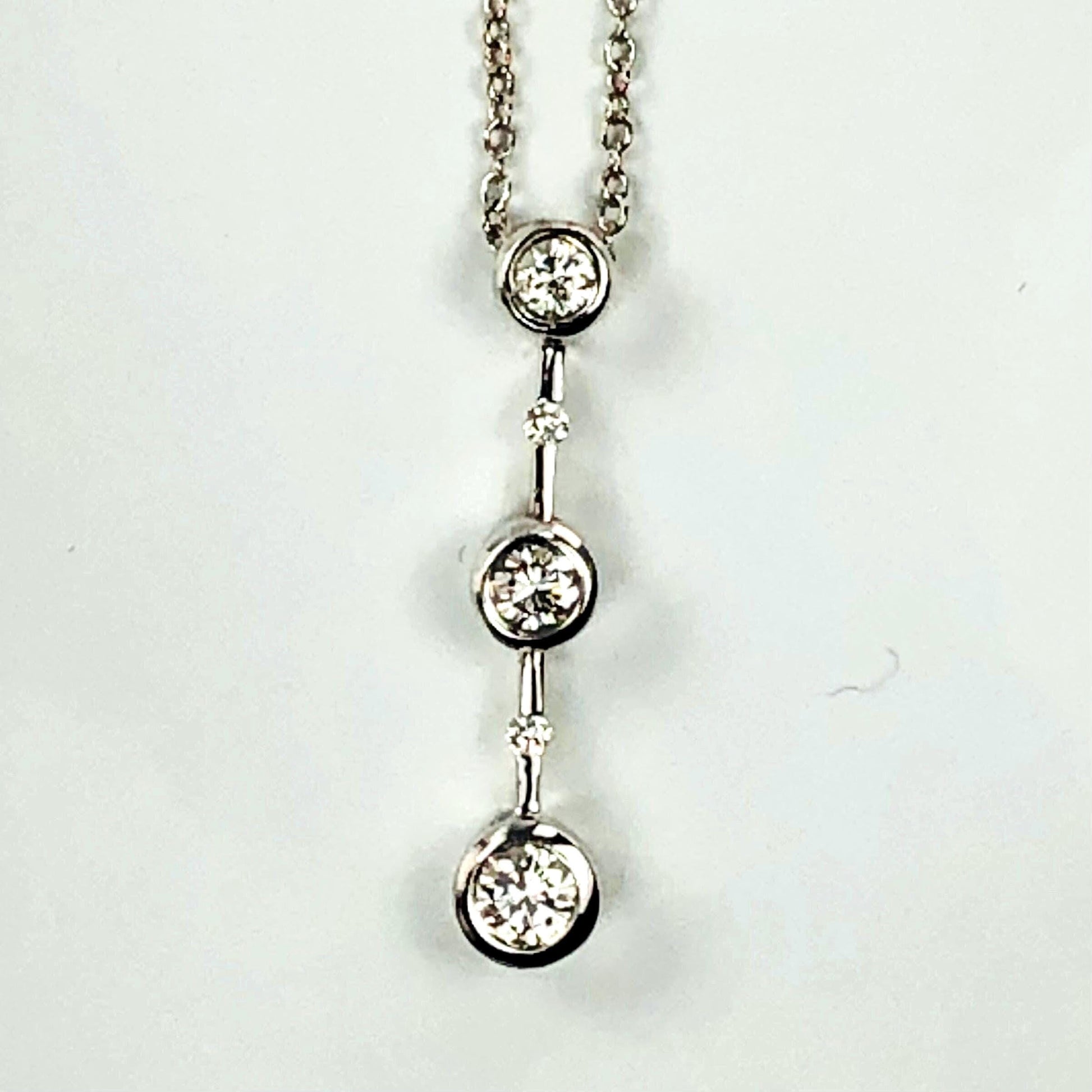 Vintage Carelle 18k White Gold Three Diamond Drop Necklace Approx. 1/2 Carat 16"