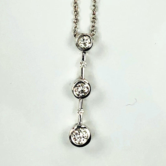 Vintage Carelle 18k White Gold Three Diamond Drop Necklace Approx. 1/2 Carat 16"
