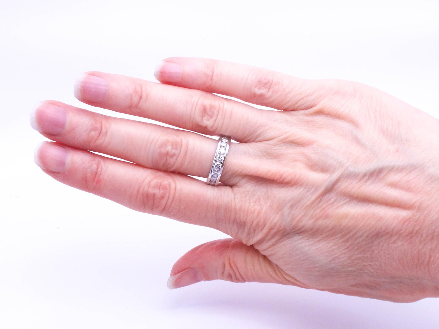 Vintage 14k White Gold Channel Set Natural Diamond Wedding Band, Approximately .75 CTS TDW Size 7
