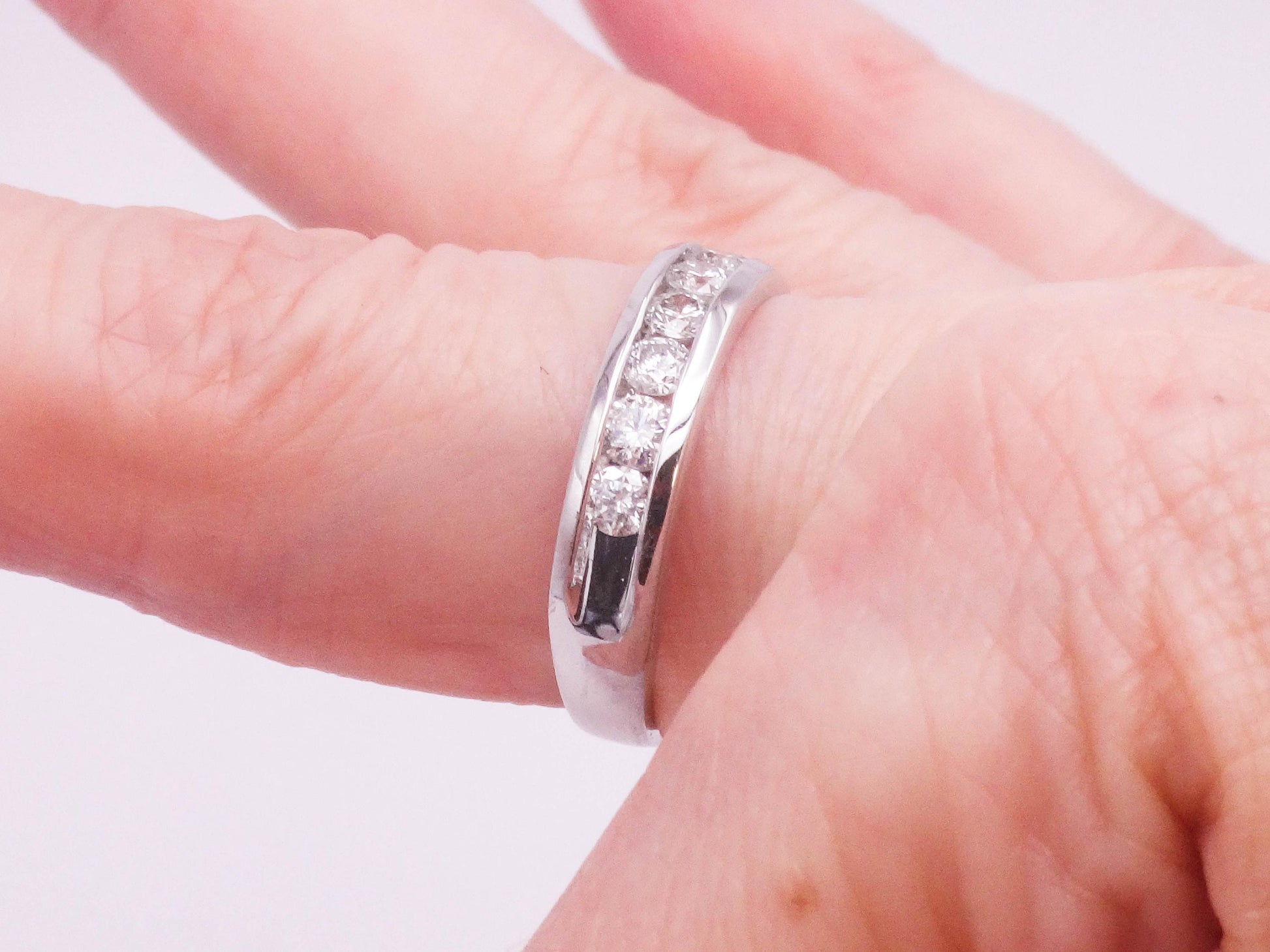 Vintage 14k White Gold Diamond Wedding Band - Channel Set, .75 TDW, Size 7