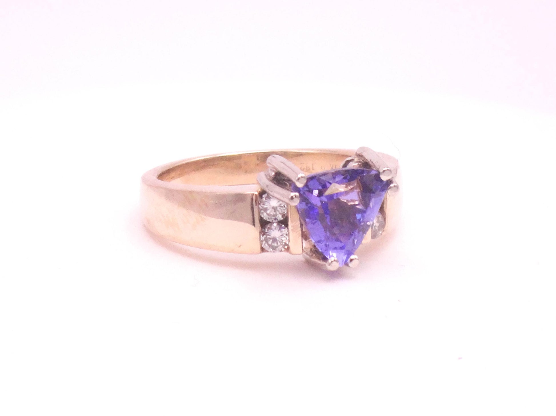 Vintage 14k Yellow Gold Natural Tanzanite Diamond Ring, Purple Stone Everyday Ring Size 6