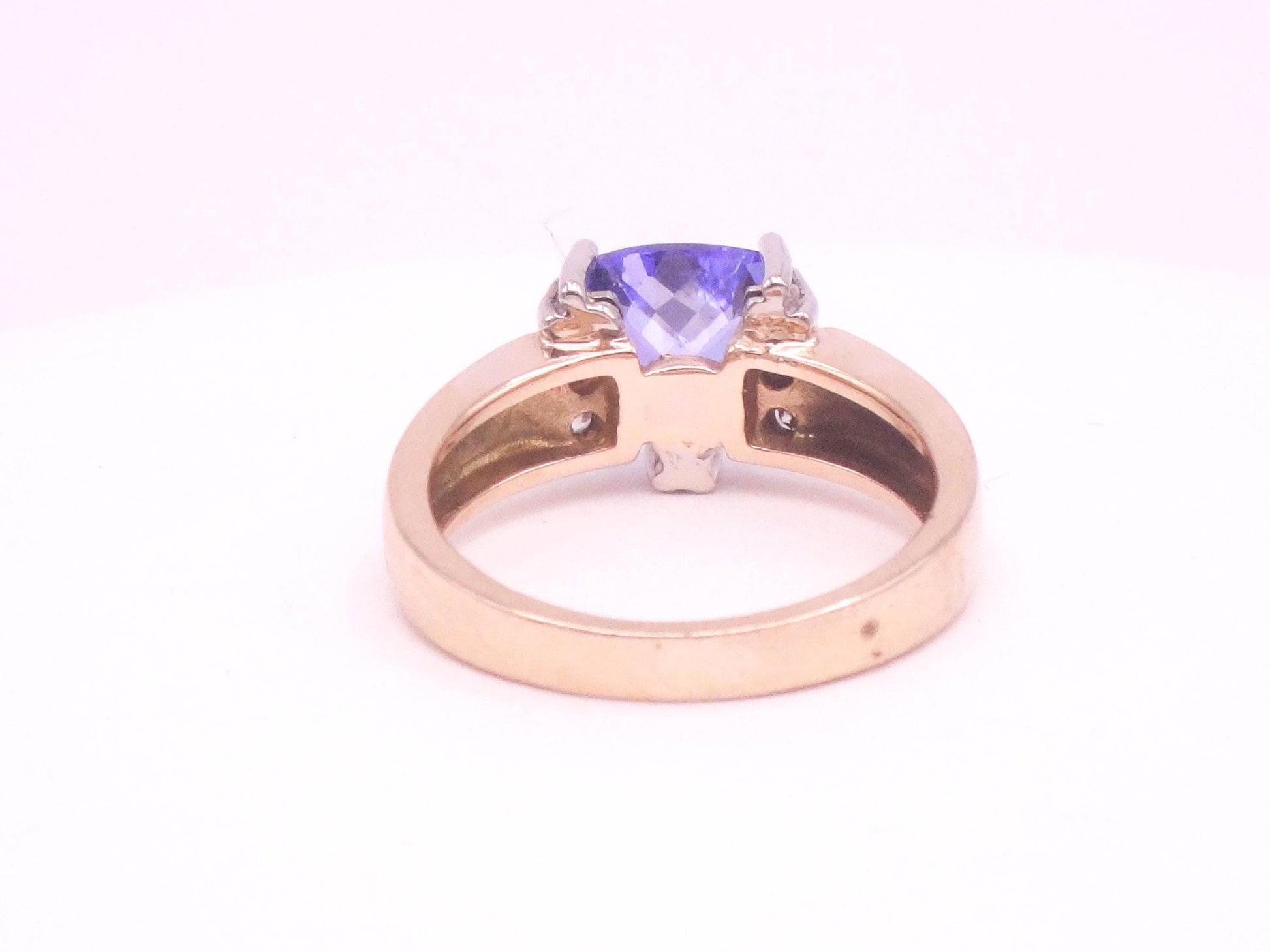 Vintage 14k Yellow Gold Natural Tanzanite Diamond Ring, Purple Stone Everyday Ring Size 6