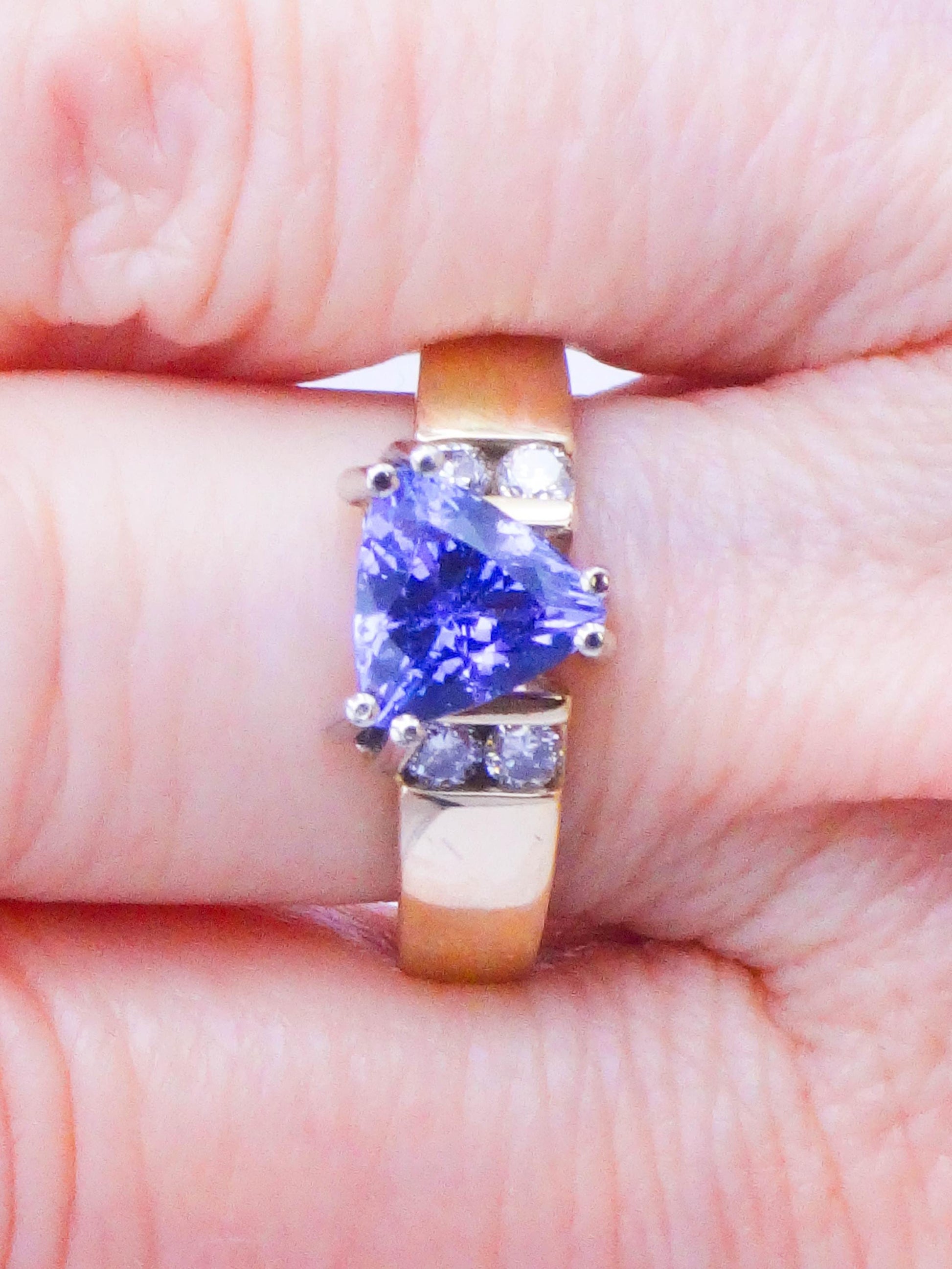 Vintage 14k Yellow Gold Natural Tanzanite Diamond Ring, Purple Stone Everyday Ring Size 6