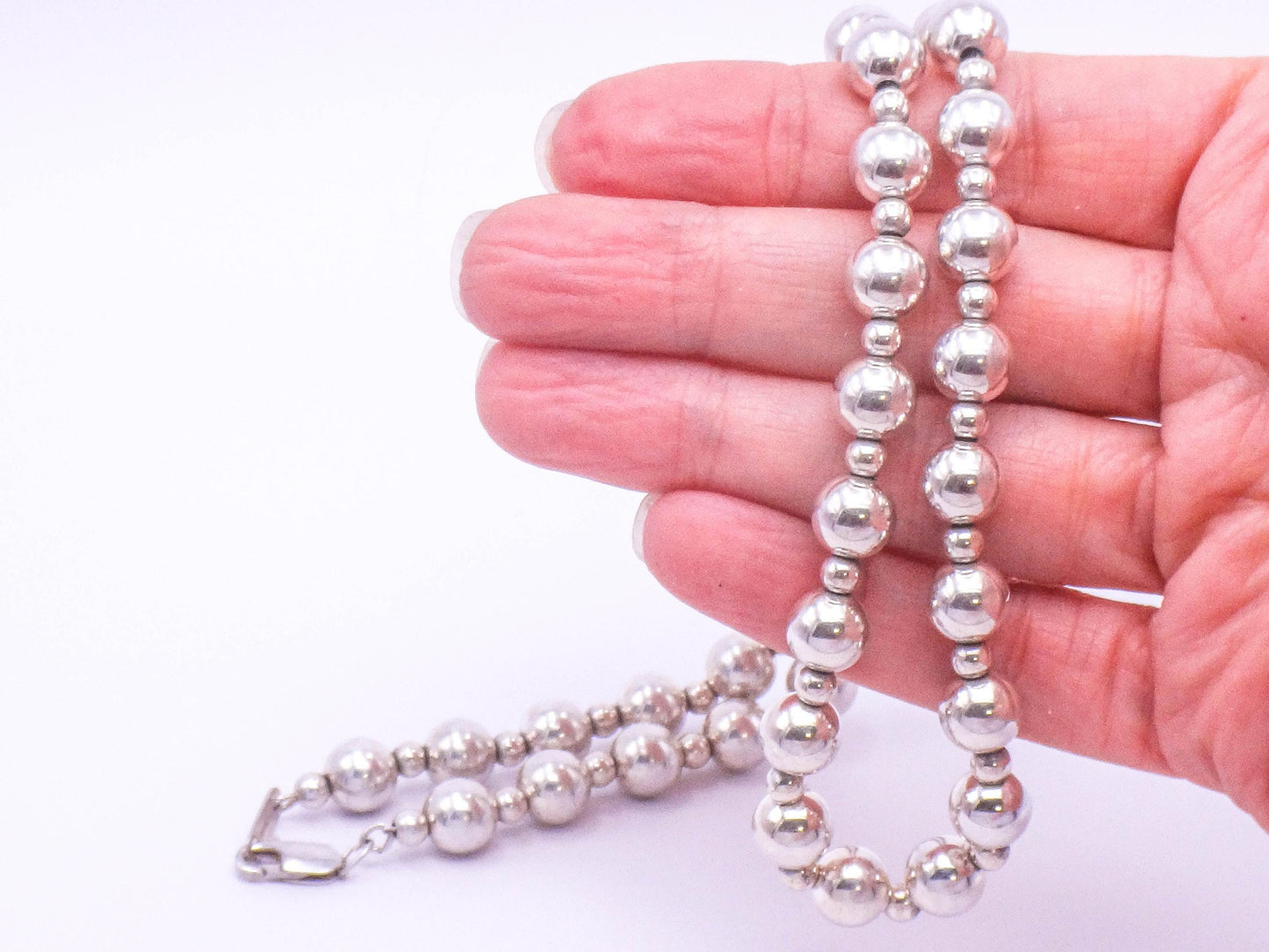 Vintage Sterling Silver Bead Necklace - 8mm Ball Chain, 20"