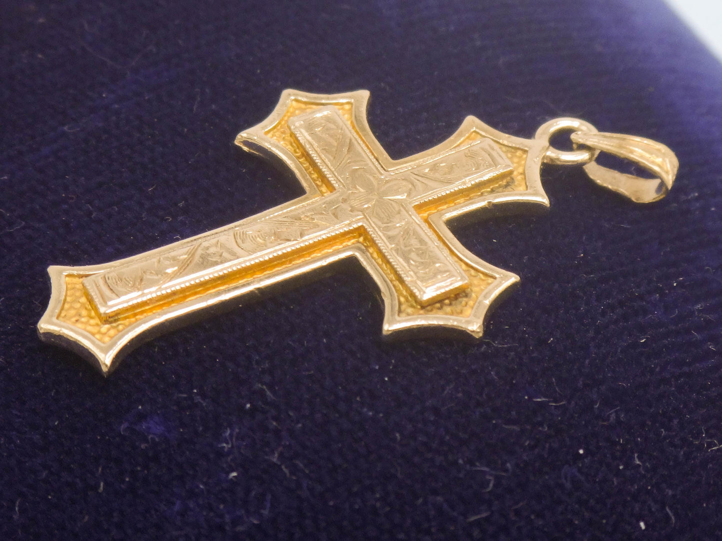 Vintage 14k Gold Engraved Cross - Esemco Ornate Fleury Style Cross