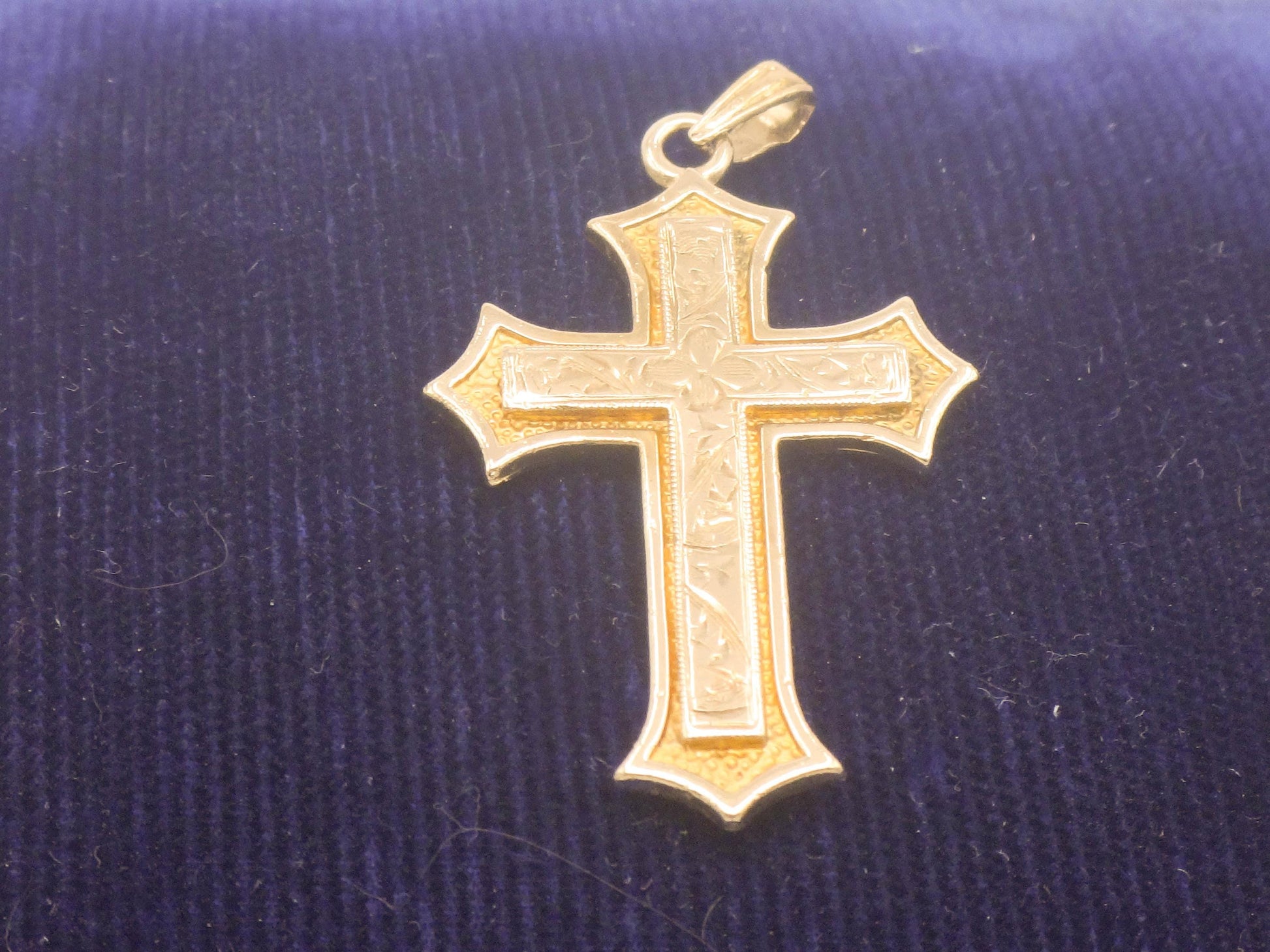 Vintage 14k Gold Engraved Cross - Esemco Ornate Fleury Style Cross