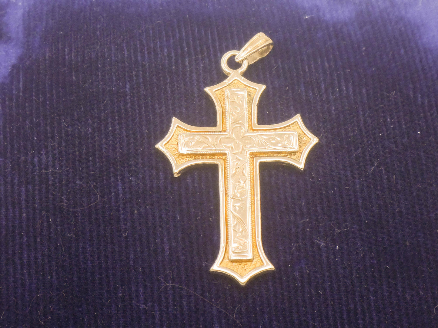 Vintage 14k Gold Engraved Cross - Esemco Ornate Fleury Style Cross