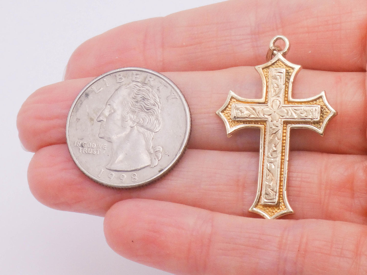 Vintage 14k Gold Engraved Cross - Esemco Ornate Fleury Style Cross