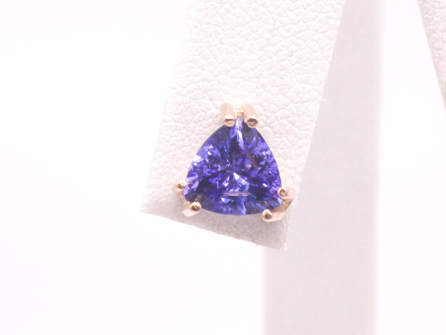 Vintage 14k Yellow Gold Tanzanite Stud Earrings, Triangle Shaped Purple Blue Studs
