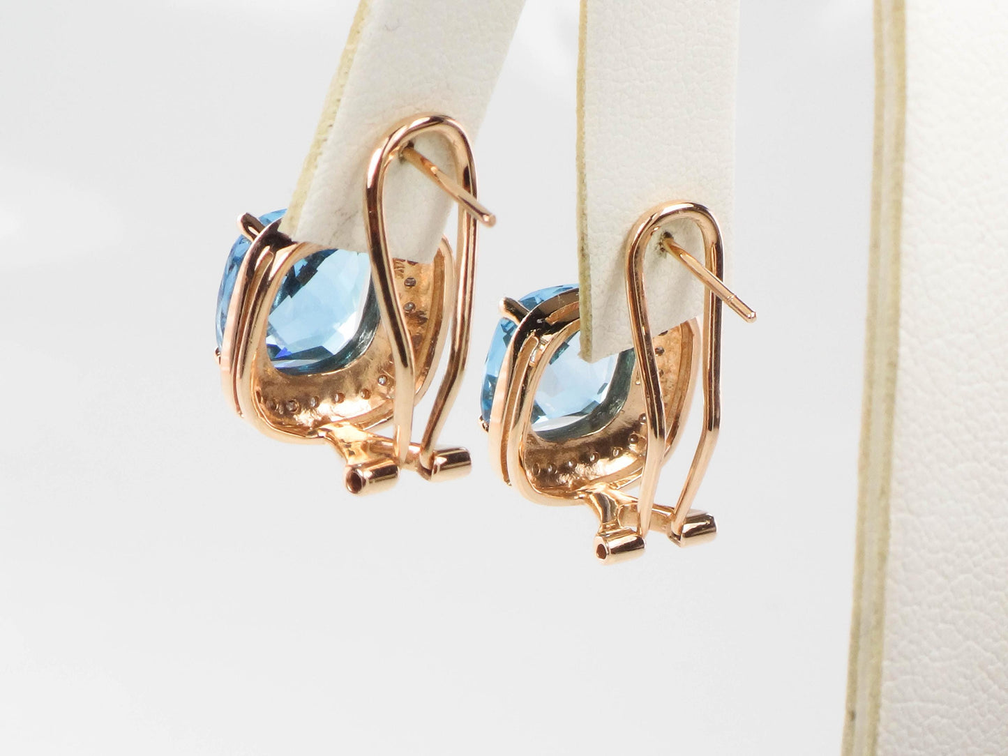 Vintage 14k Gold Blue Topaz and Diamond Halo Earrings with Omega Backs