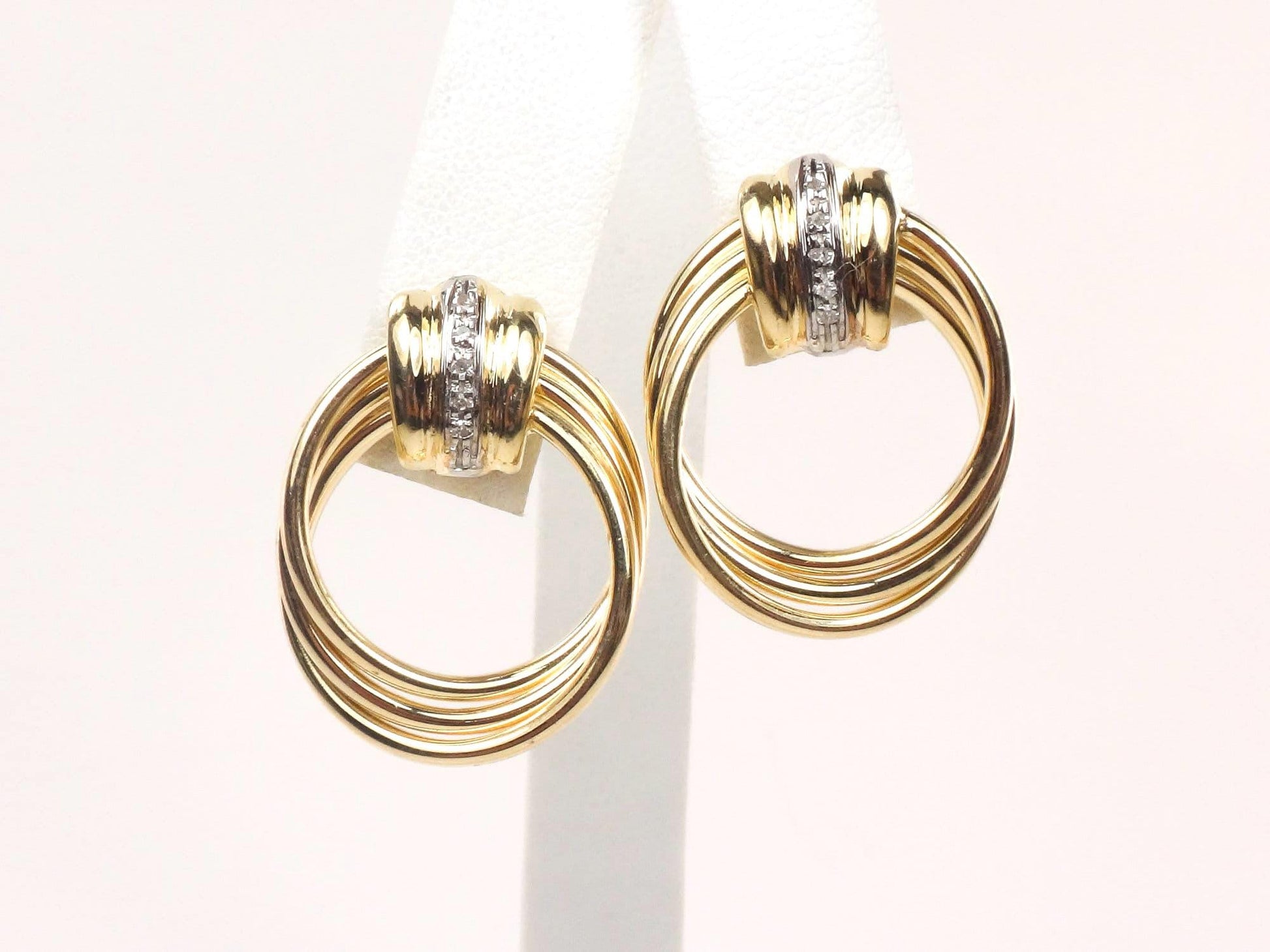 Vintage 14k Gold Diamond Door Knocker Earrings: Mid-Century Modern Style