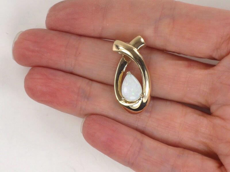 Vintage Large 14k Yellow Gold Natural Opal Slide Pendant