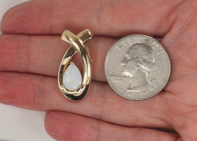 Vintage Large 14k Yellow Gold Natural Opal Slide Pendant